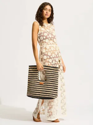 Carried Away Raffia Stripe Basket Bag in Natural/Black