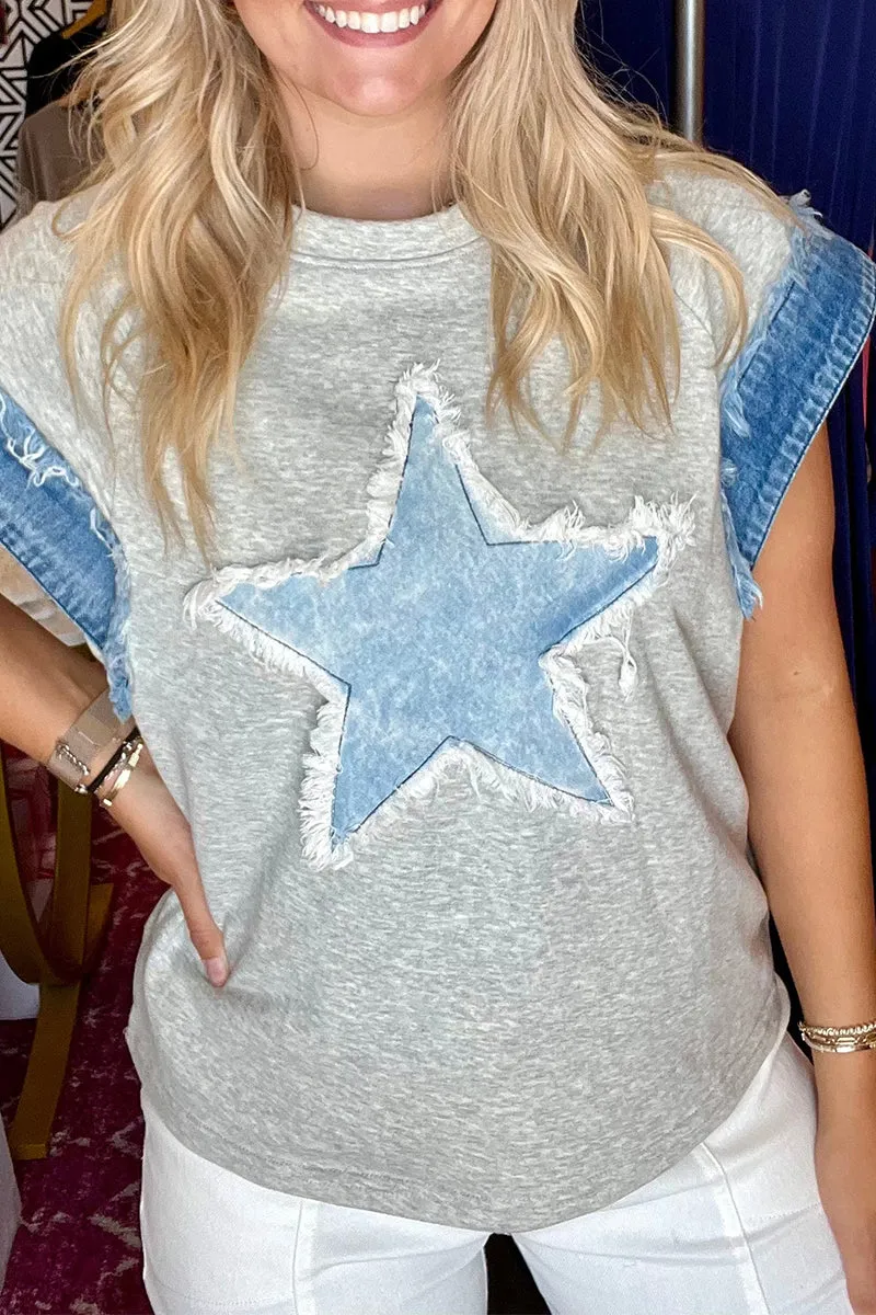 Casual The stars Distressed Patchwork O Neck T-Shirts