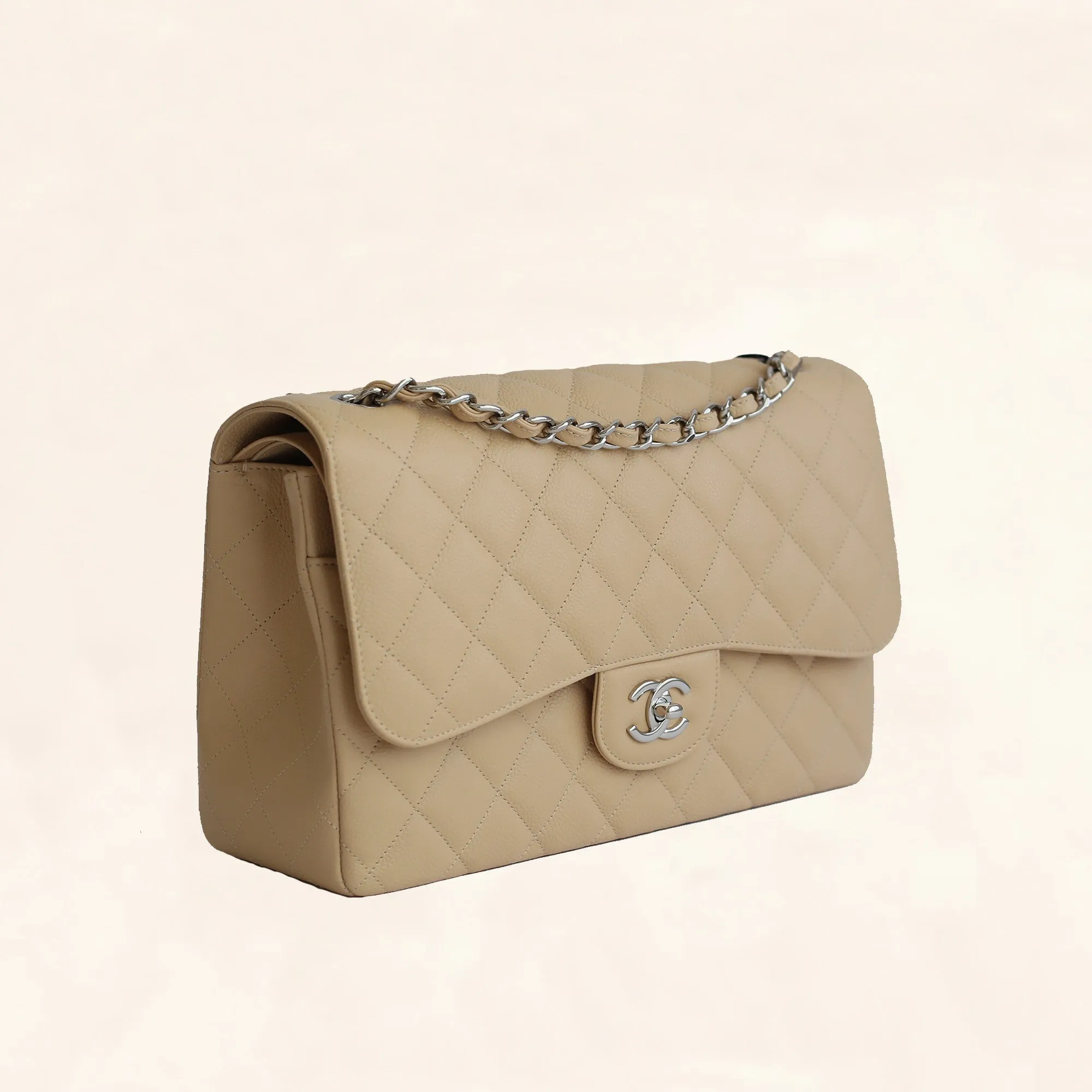 Chanel | Beige Caviar Classic Double Flap Bag | Jumbo