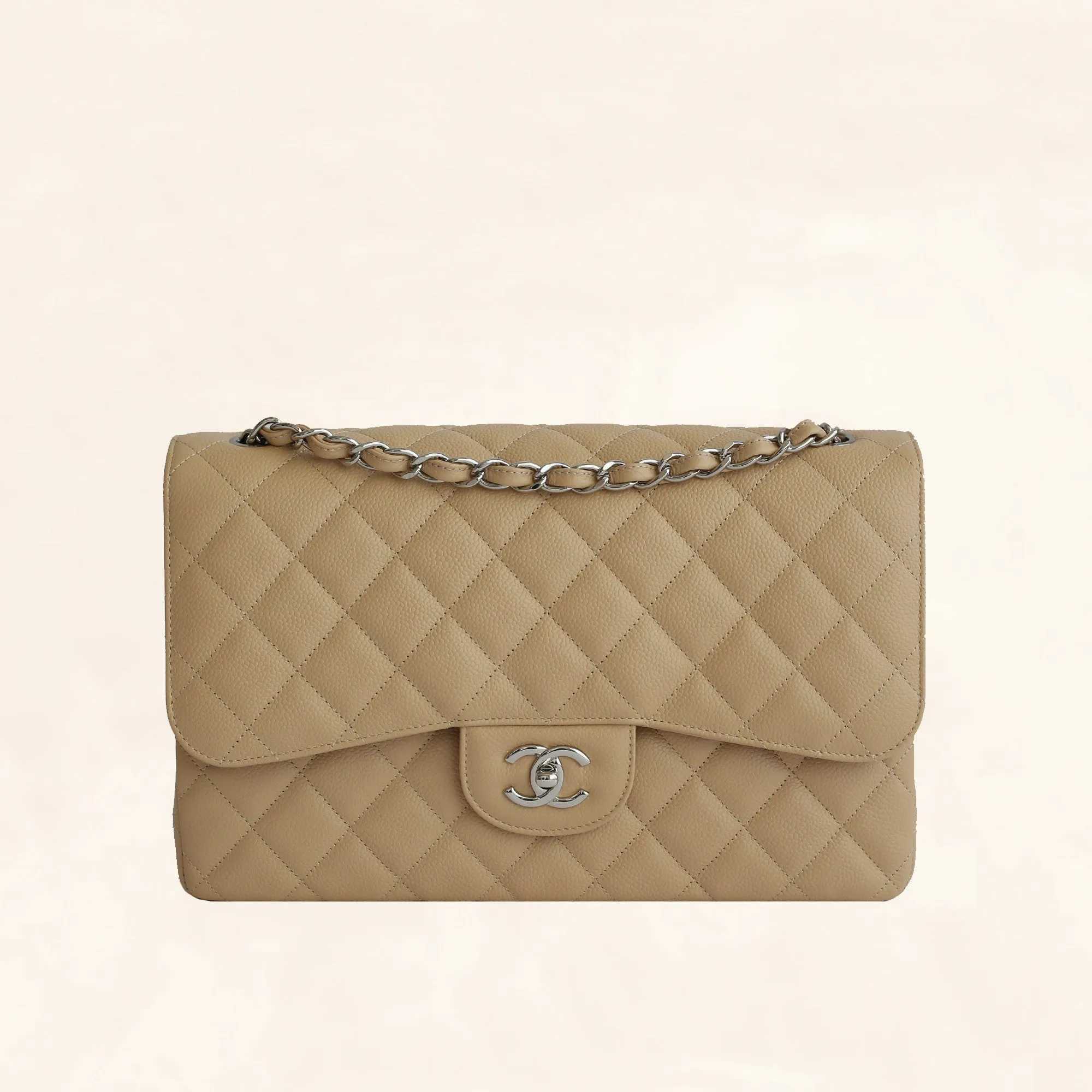 Chanel | Beige Caviar Classic Double Flap Bag | Jumbo