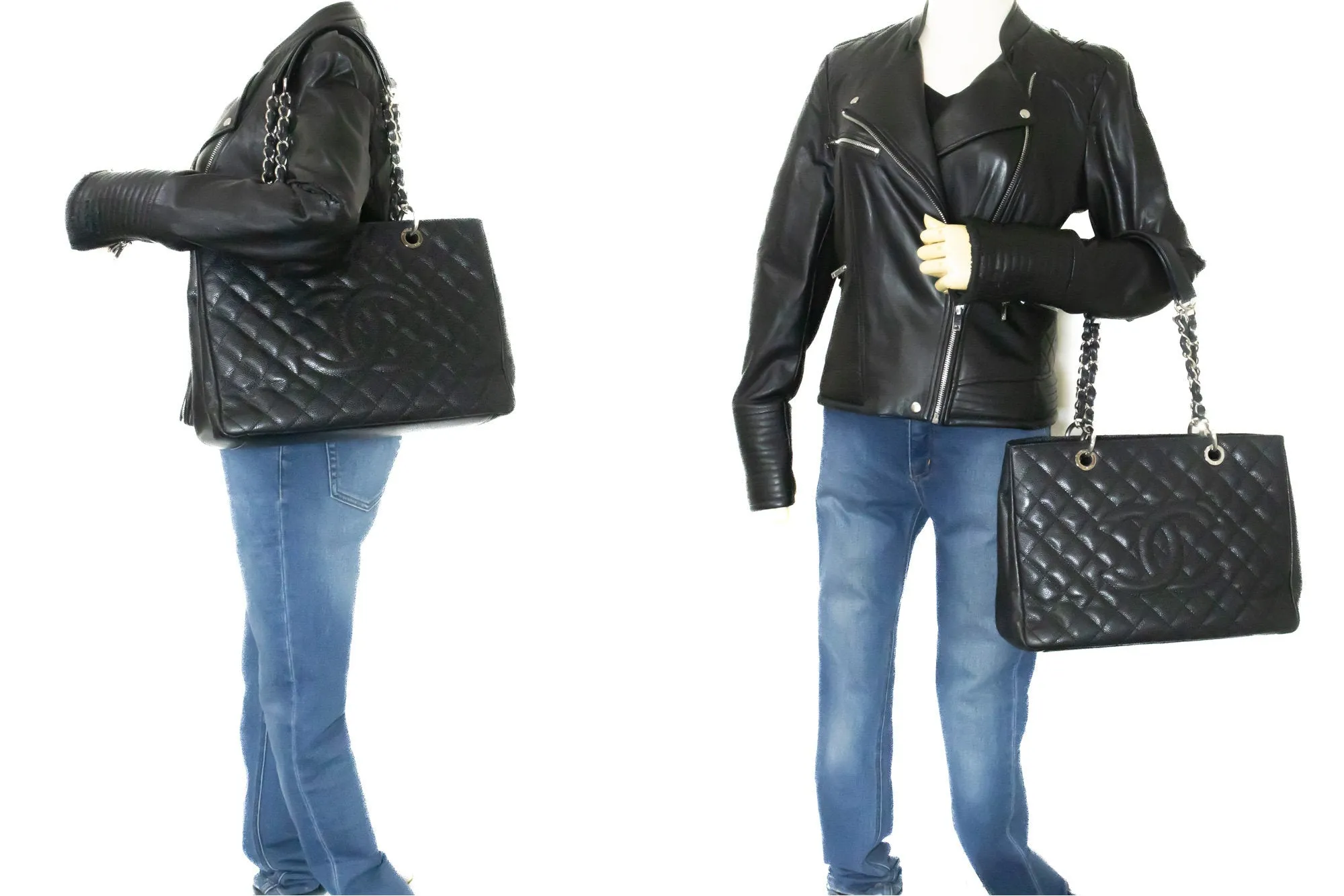 CHANEL Caviar GST 13" Grand Shopping Tote Chain Shoulder Bag Black n38