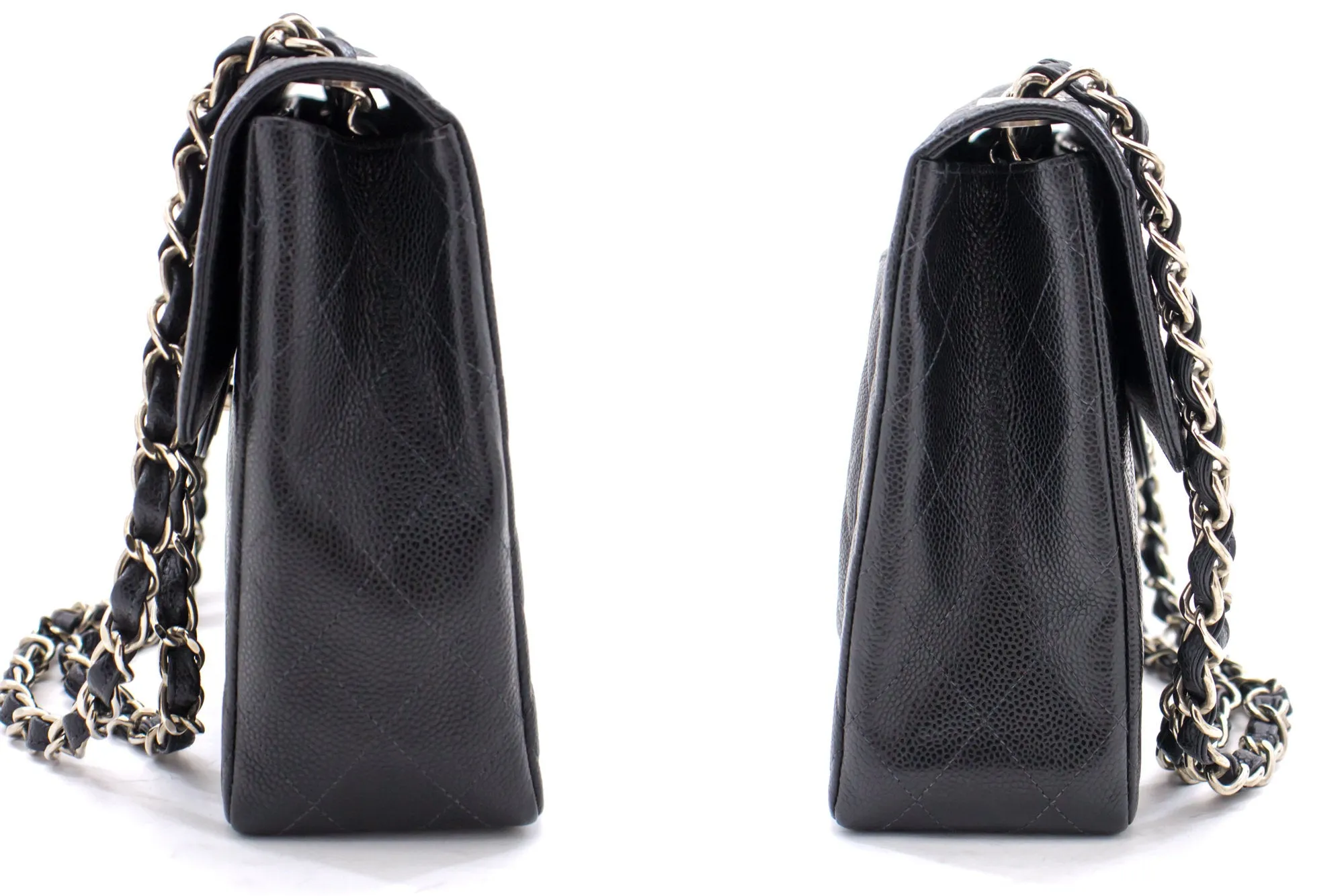 CHANEL Classic Large 11" Chain Shoulder Bag Black Grained Calfskin h58
