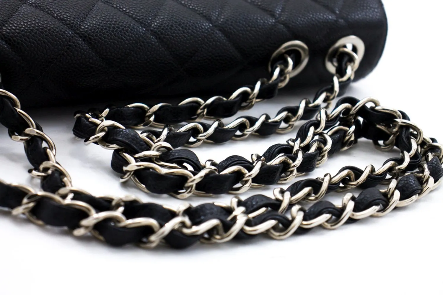 CHANEL Classic Large 11" Chain Shoulder Bag Black Grained Calfskin h58