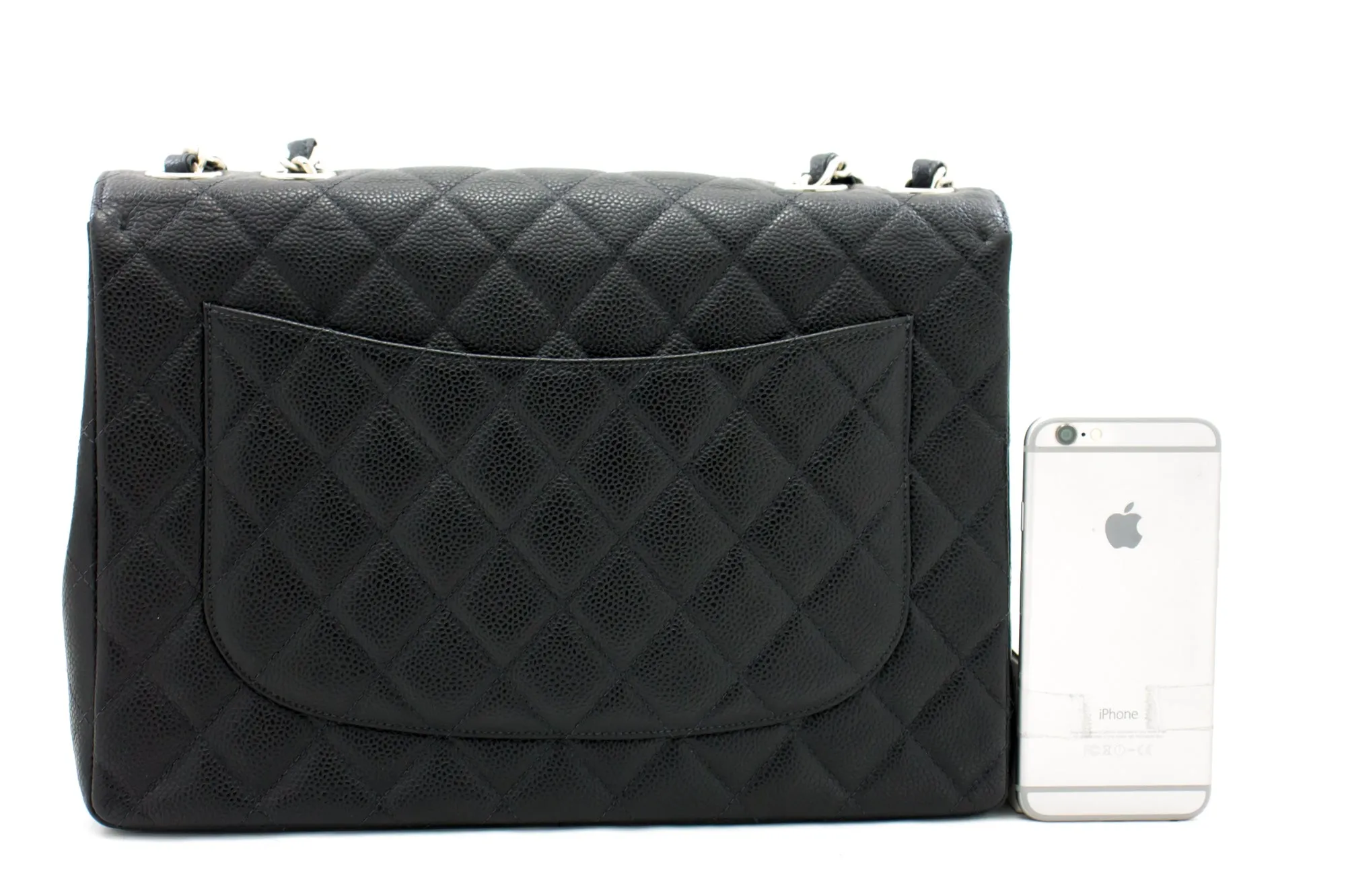 CHANEL Classic Large 11" Chain Shoulder Bag Black Grained Calfskin h58