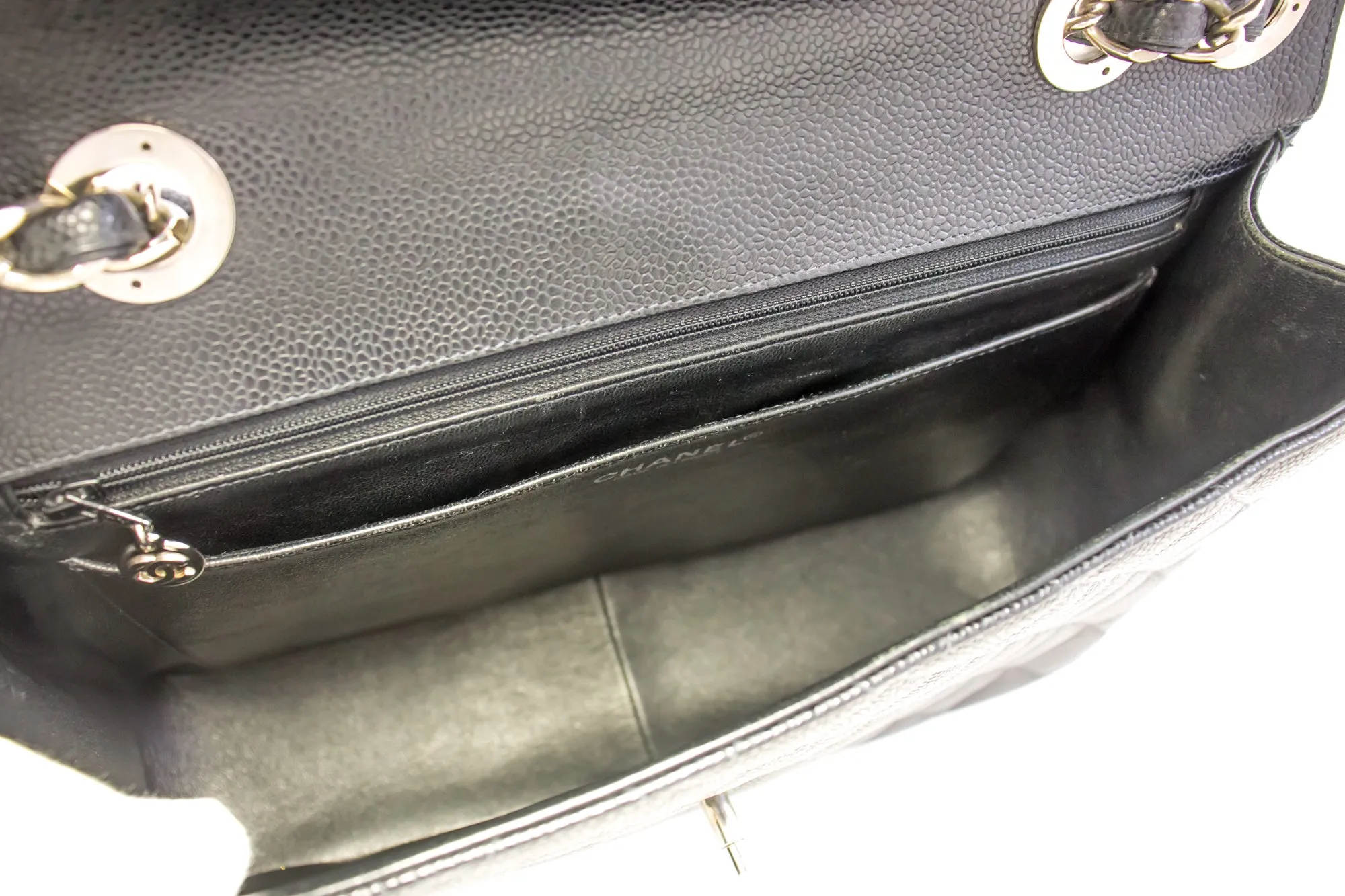 CHANEL Classic Large 11" Chain Shoulder Bag Black Grained Calfskin h58