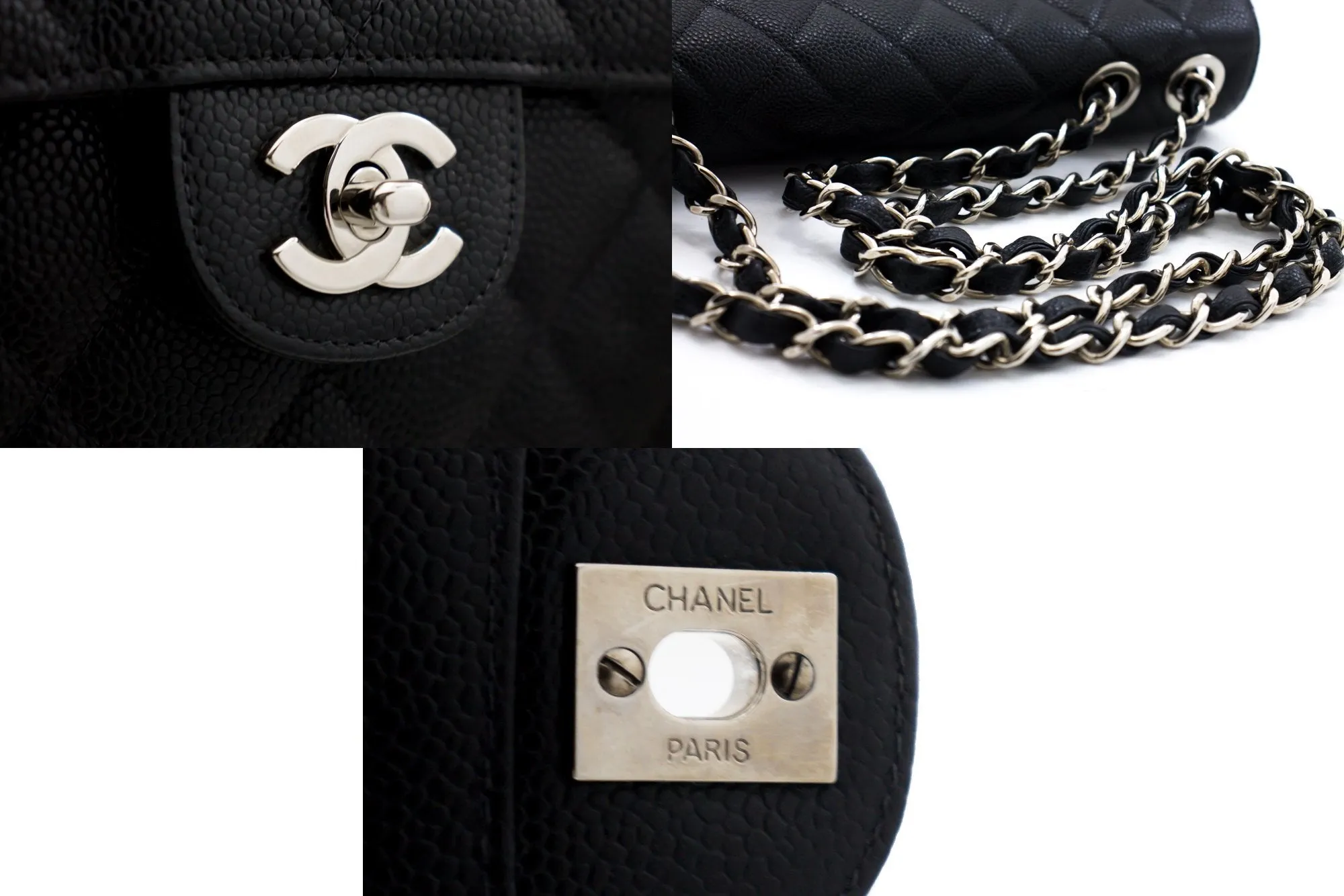 CHANEL Classic Large 11" Chain Shoulder Bag Black Grained Calfskin h58