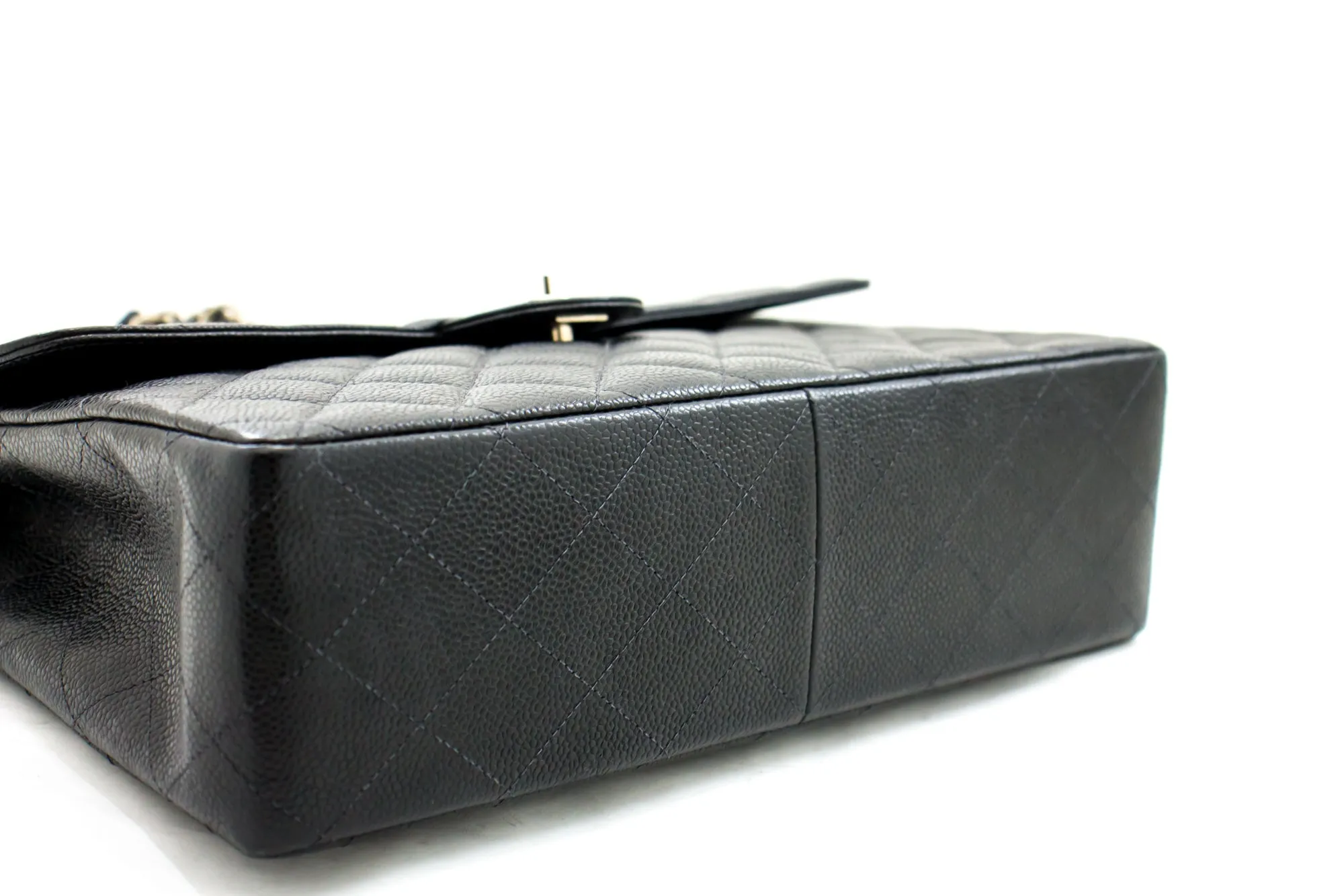 CHANEL Classic Large 11" Chain Shoulder Bag Black Grained Calfskin h58