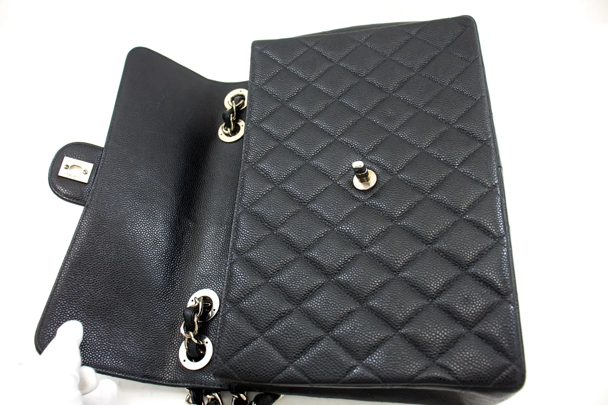 CHANEL Classic Large 11" Chain Shoulder Bag Black Grained Calfskin h58