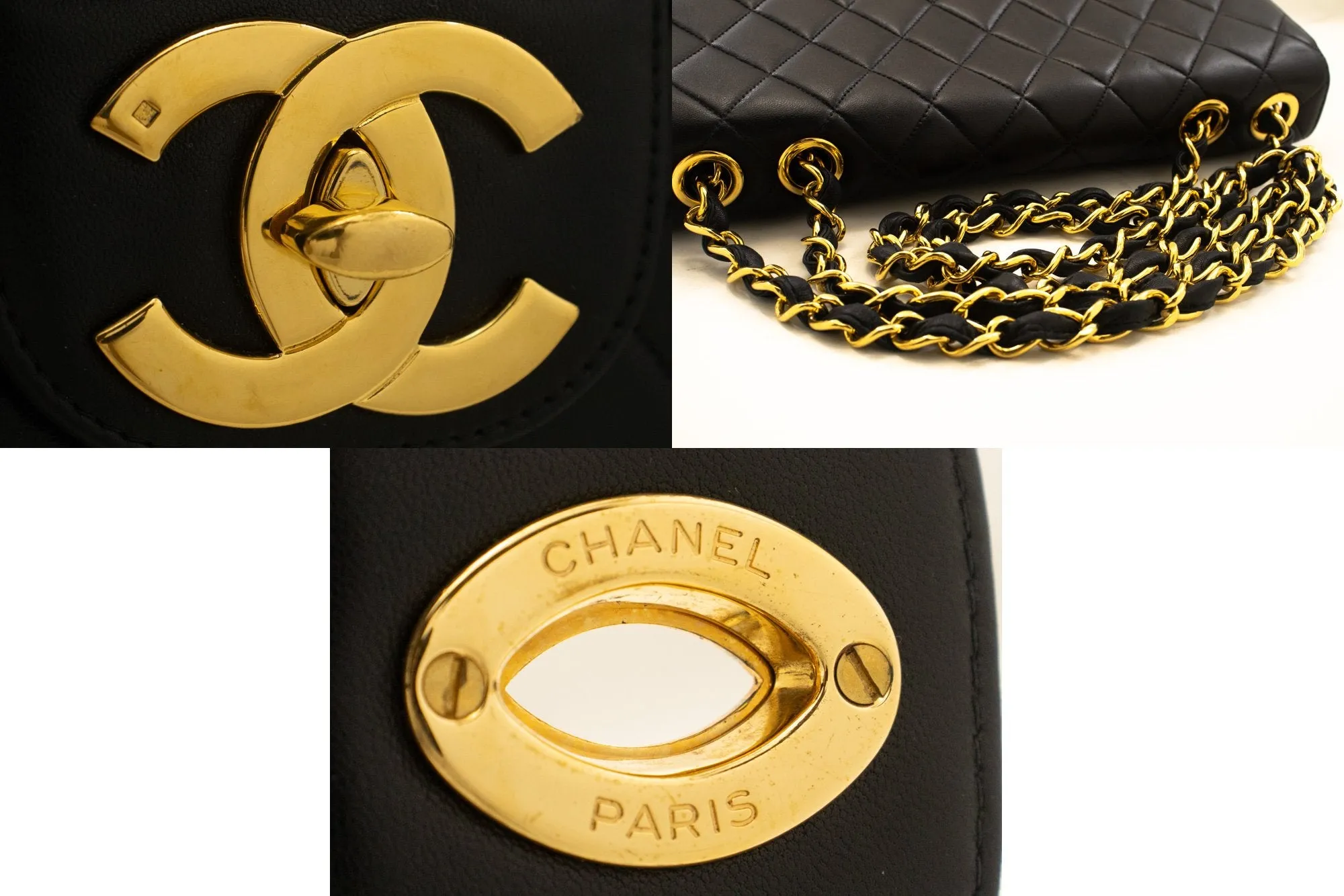 CHANEL Classic Large 11" Chain Shoulder Bag Flap Black Lambskin n20