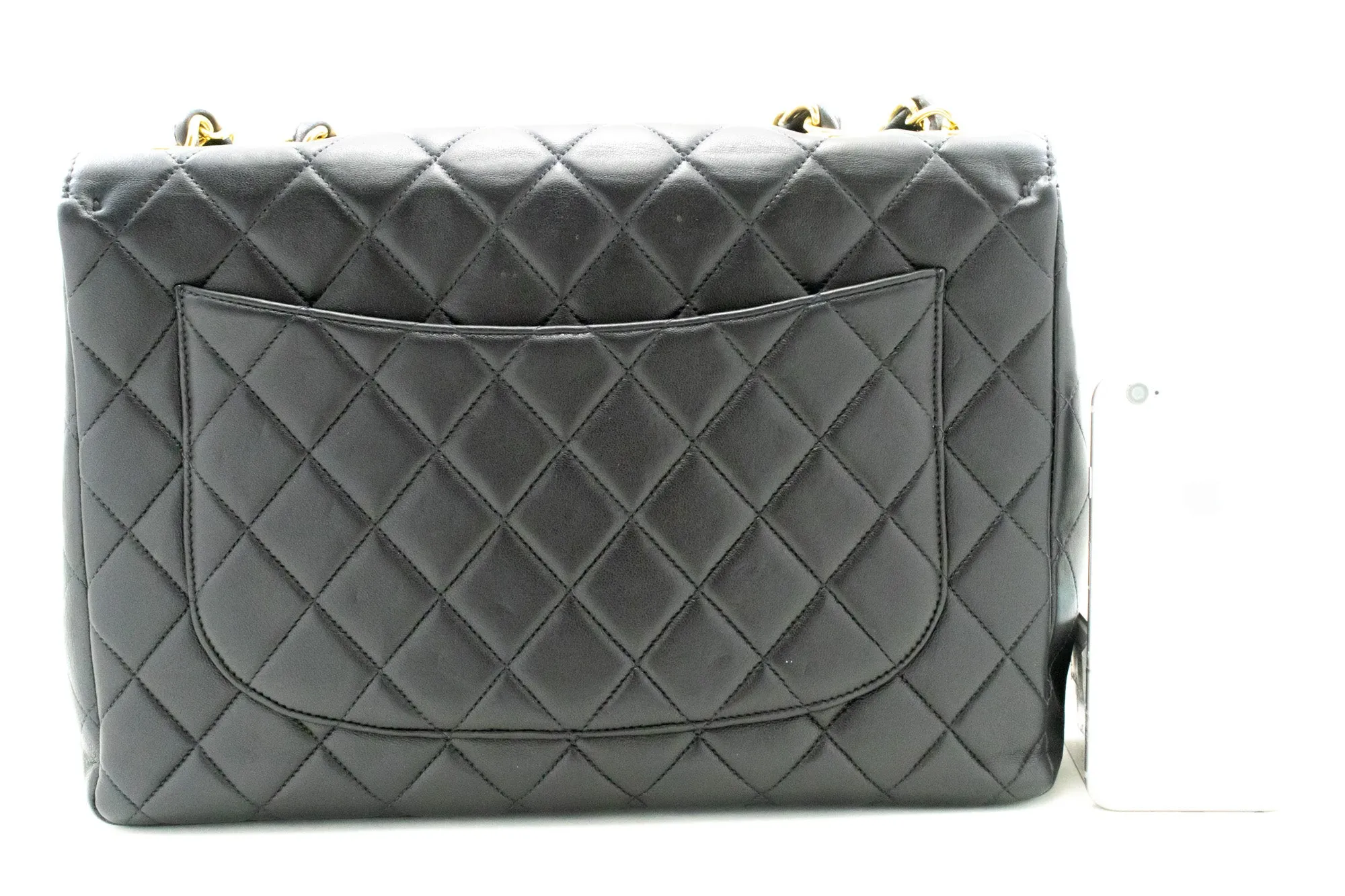 CHANEL Classic Large 11" Chain Shoulder Bag Flap Black Lambskin n20