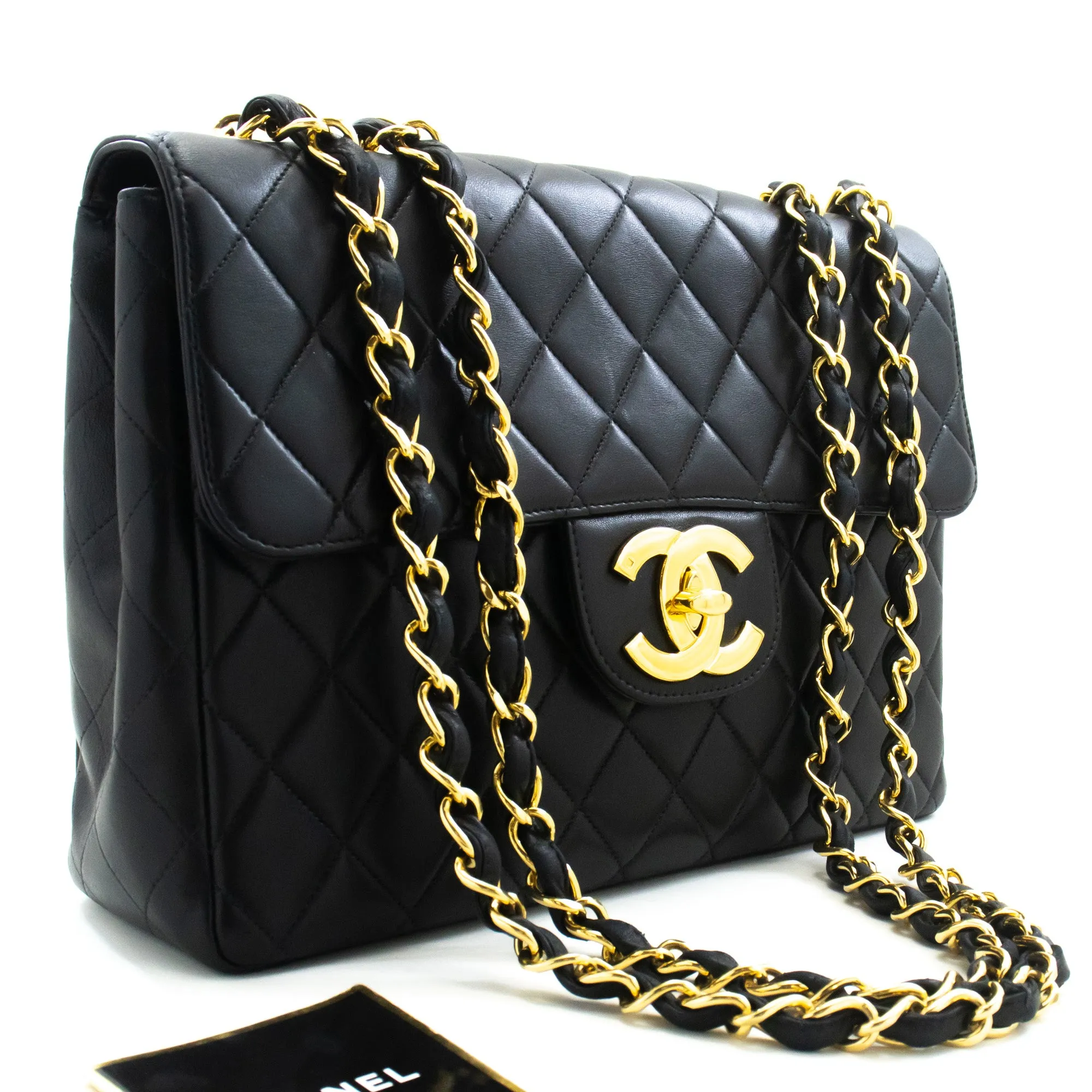 CHANEL Classic Large 11" Chain Shoulder Bag Flap Black Lambskin n20