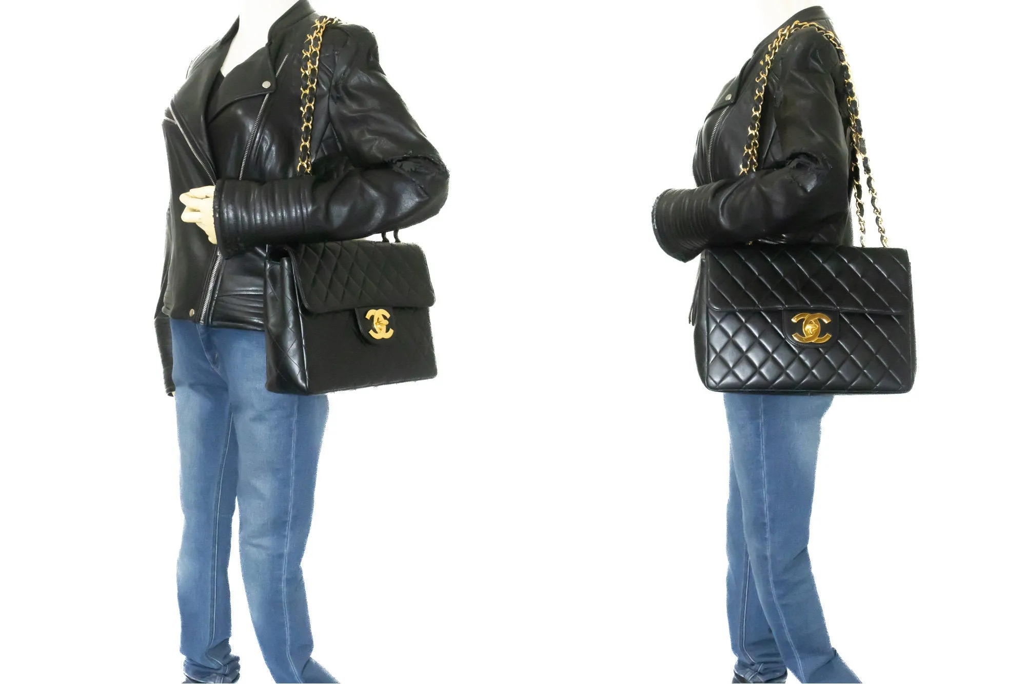 CHANEL Classic Large 11" Chain Shoulder Bag Flap Black Lambskin n20
