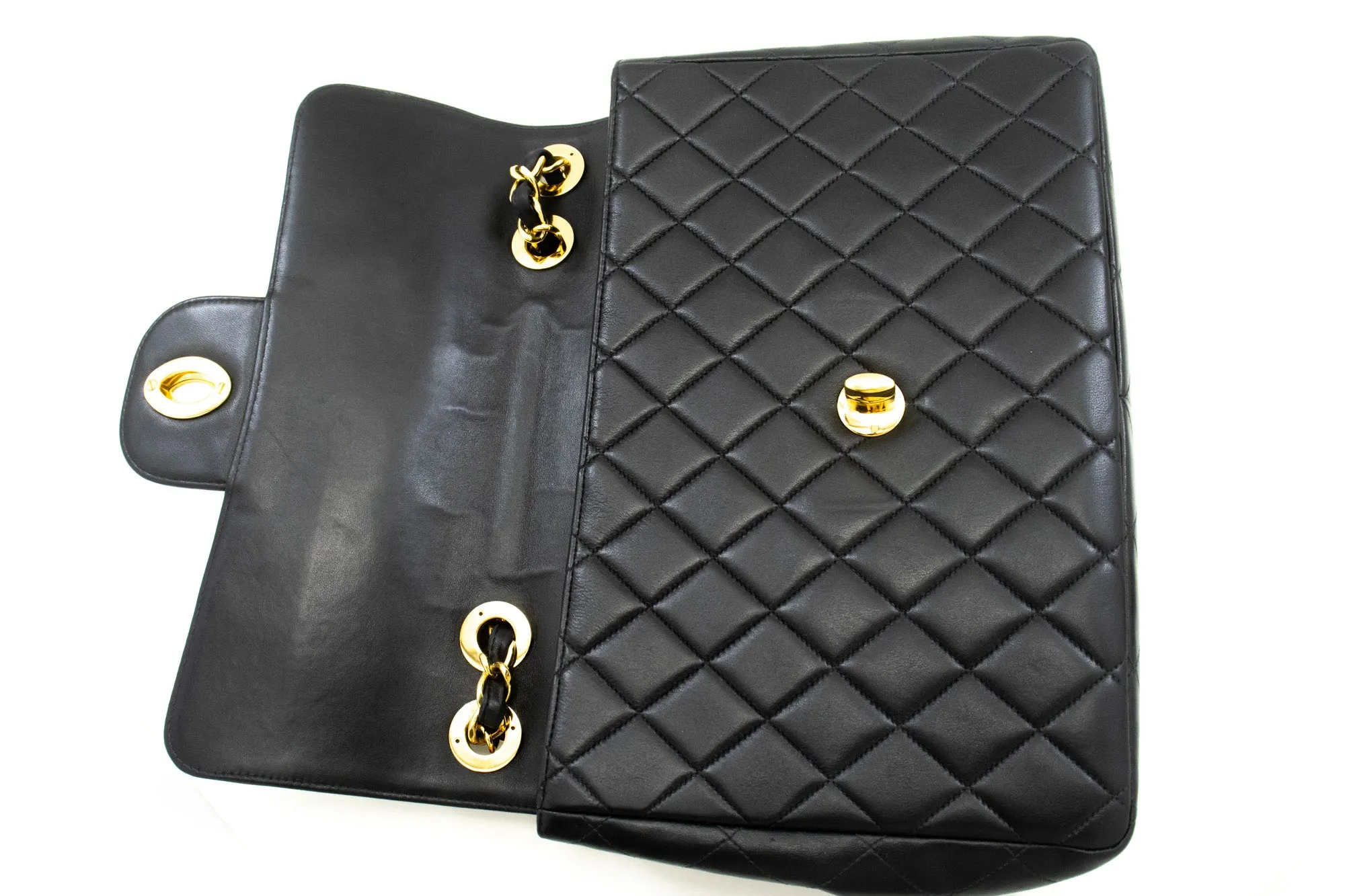 CHANEL Classic Large 11" Chain Shoulder Bag Flap Black Lambskin n20