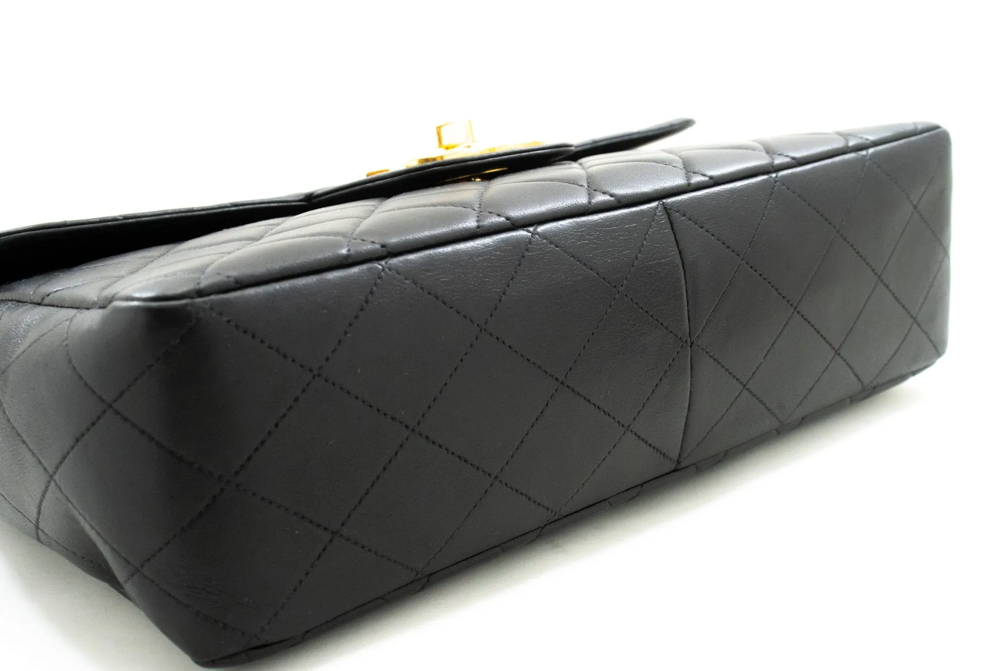 CHANEL Classic Large 11" Chain Shoulder Bag Flap Black Lambskin n20