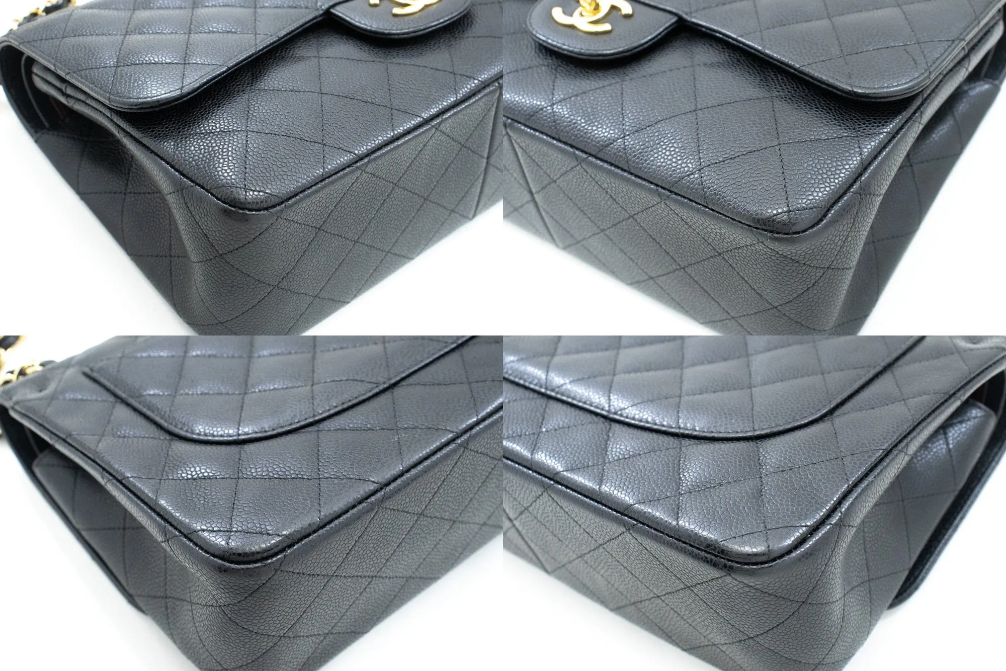 CHANEL Classic Large 11" Grained Calfskin Chain Shoulder Bag Black L65