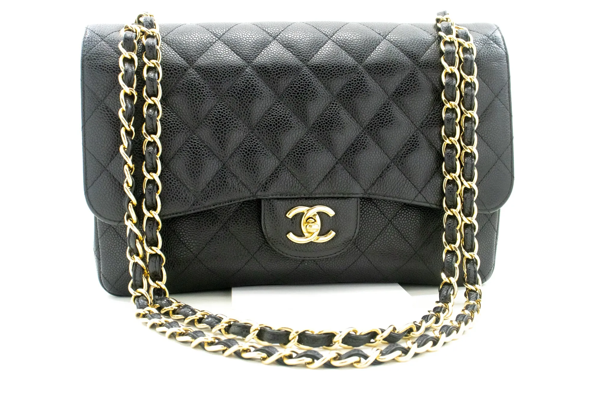 CHANEL Classic Large 11" Grained Calfskin Chain Shoulder Bag Black L65