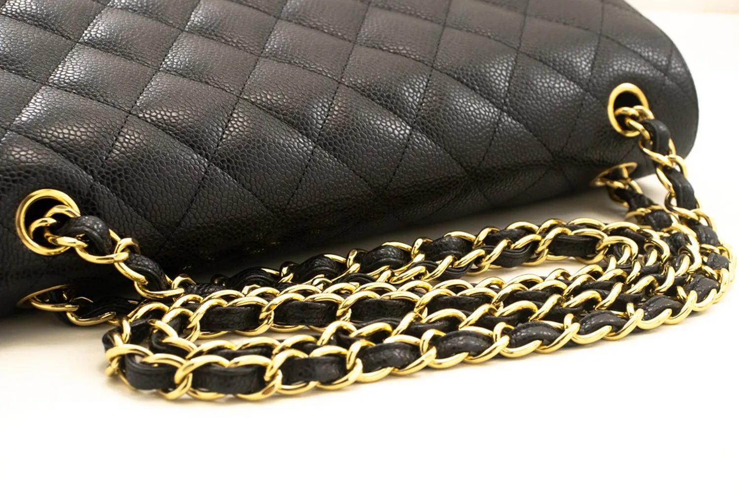 CHANEL Classic Large 11" Grained Calfskin Chain Shoulder Bag Black L65