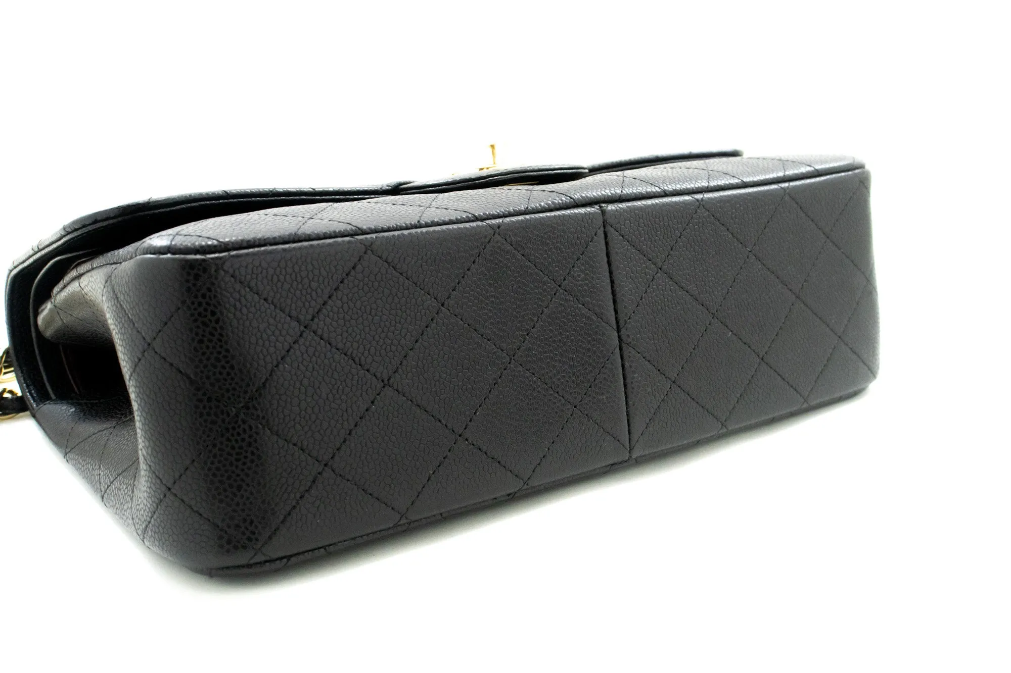 CHANEL Classic Large 11" Grained Calfskin Chain Shoulder Bag Black L65