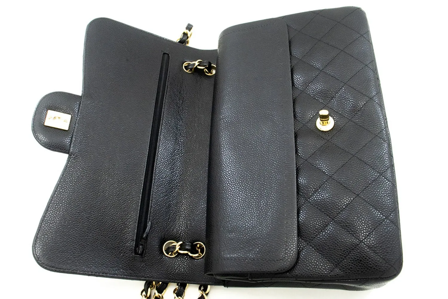 CHANEL Classic Large 11" Grained Calfskin Chain Shoulder Bag Black L65