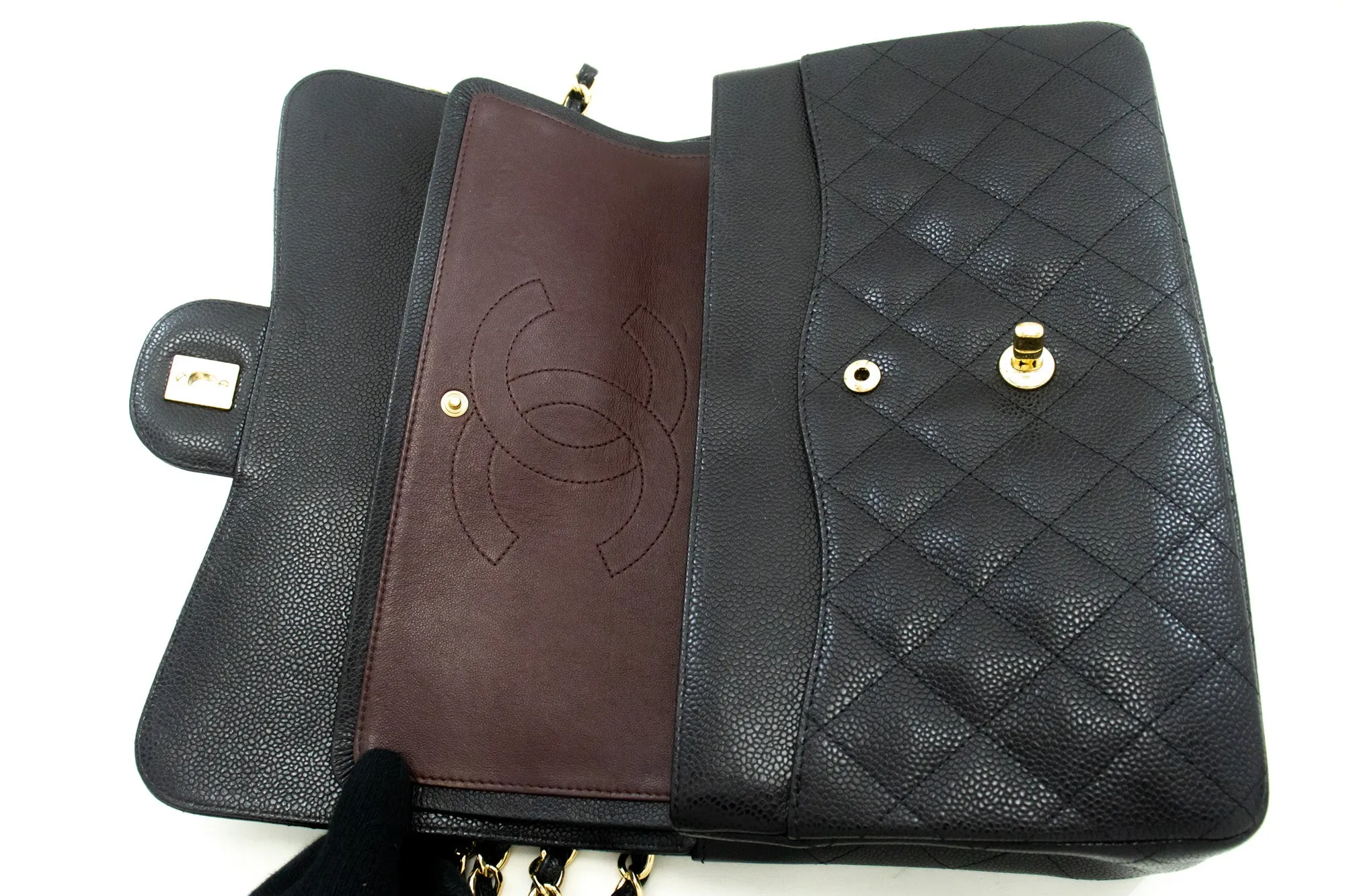 CHANEL Classic Large 11" Grained Calfskin Chain Shoulder Bag Black L65