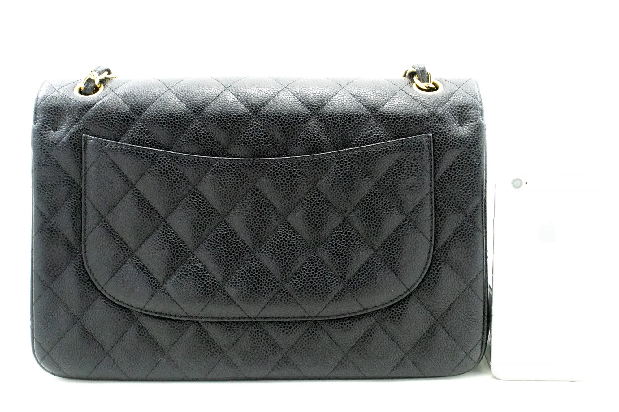 CHANEL Classic Large 11" Grained Calfskin Chain Shoulder Bag Black L65