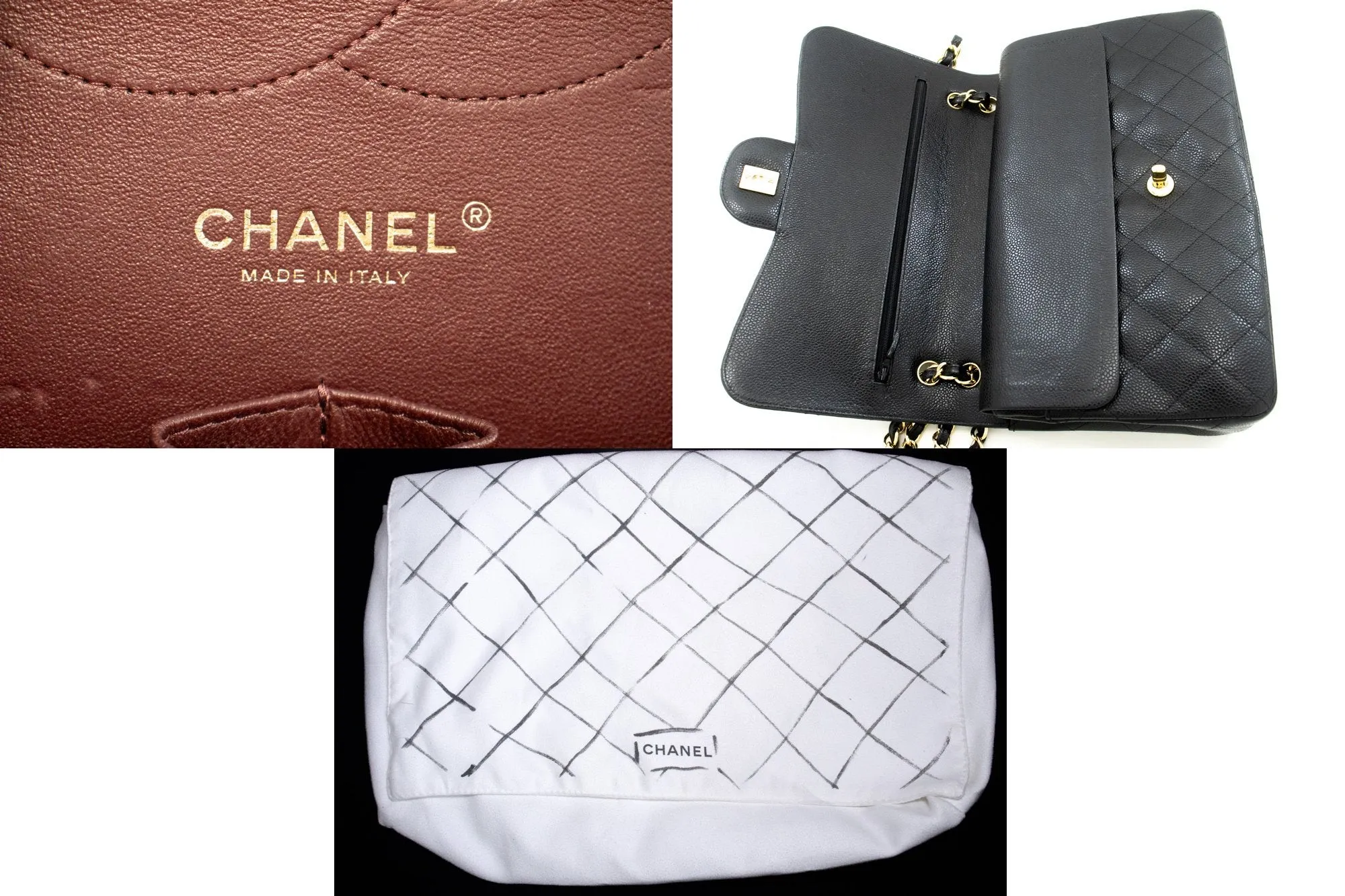 CHANEL Classic Large 11" Grained Calfskin Chain Shoulder Bag Black L65