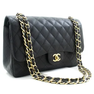 CHANEL Classic Large 11" Grained Calfskin Chain Shoulder Bag Black L65