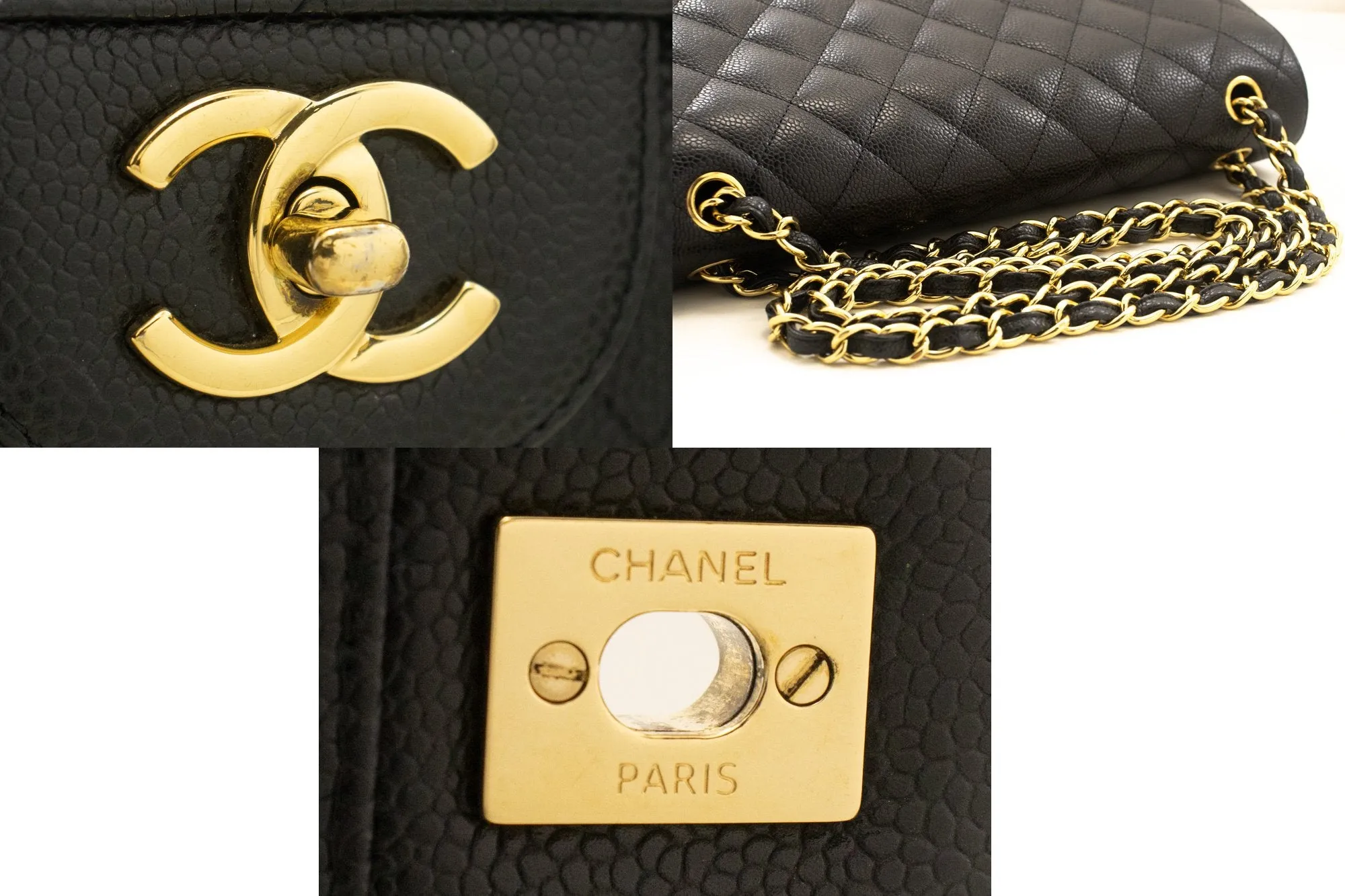 CHANEL Classic Large 11" Grained Calfskin Chain Shoulder Bag Black L65