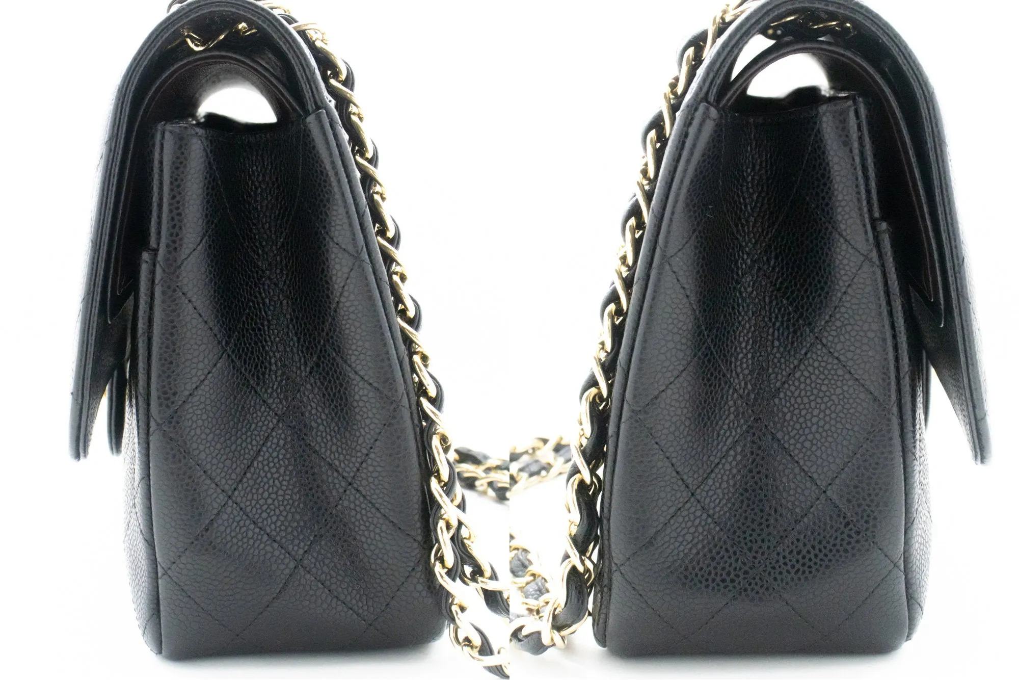CHANEL Classic Large 11" Grained Calfskin Chain Shoulder Bag Black L65