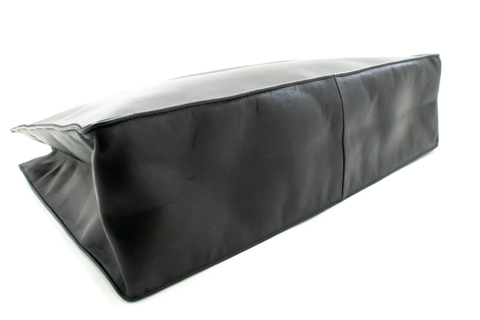 CHANEL Jumbo Large Big Chain Shoulder Bag Black Lambskin Leather L86