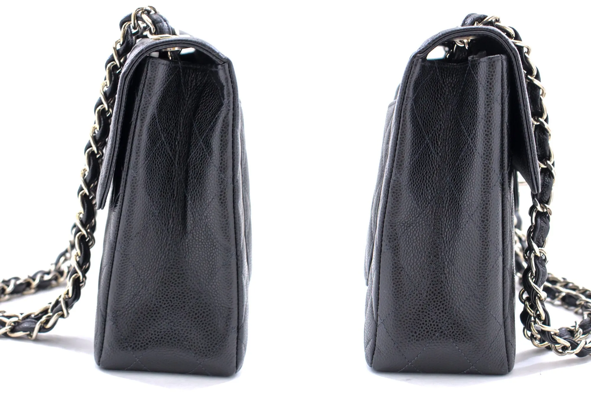 CHANEL Large Classic Handbag Chain Shoulder Bag Flap Black Caviar g66