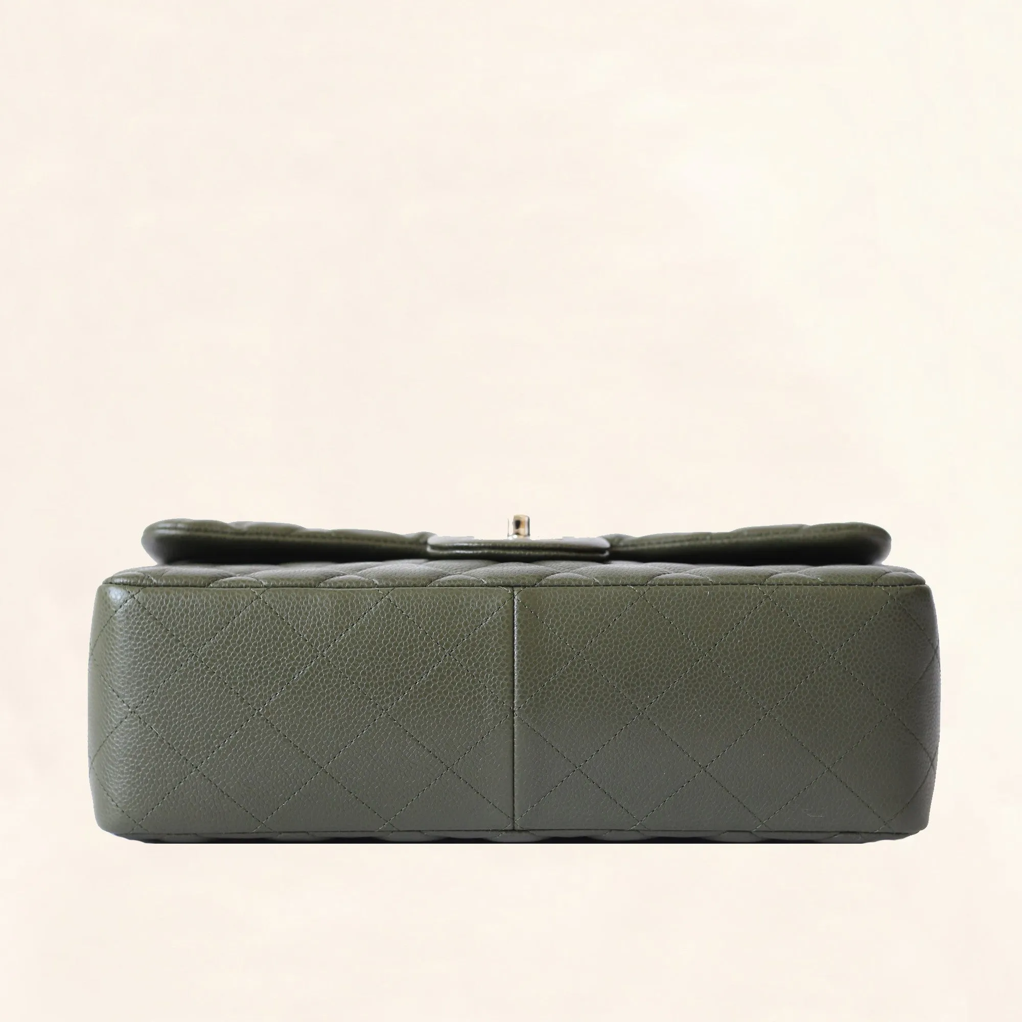 Chanel | Olive Green Calfskin Classic Double Flap | Jumbo
