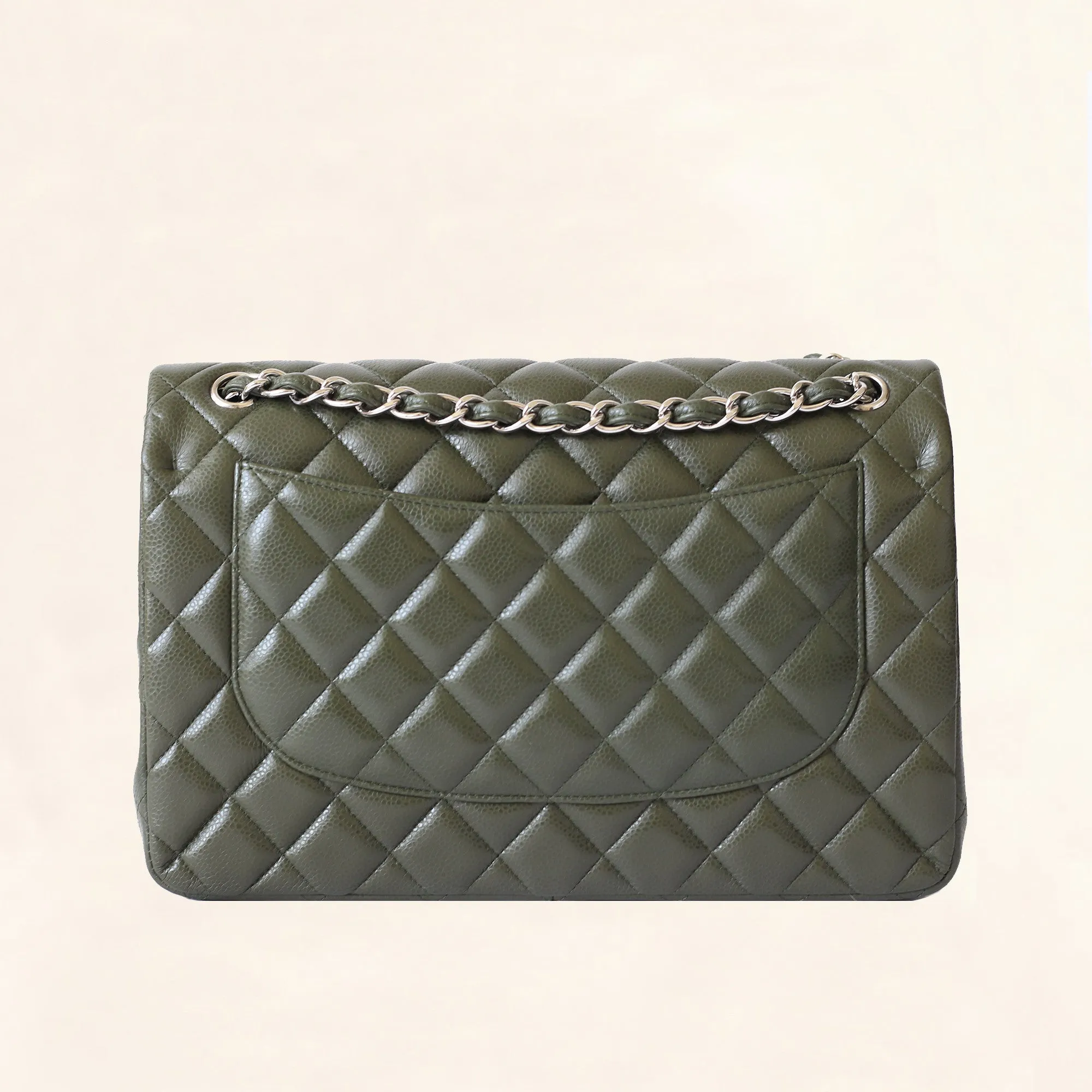 Chanel | Olive Green Calfskin Classic Double Flap | Jumbo