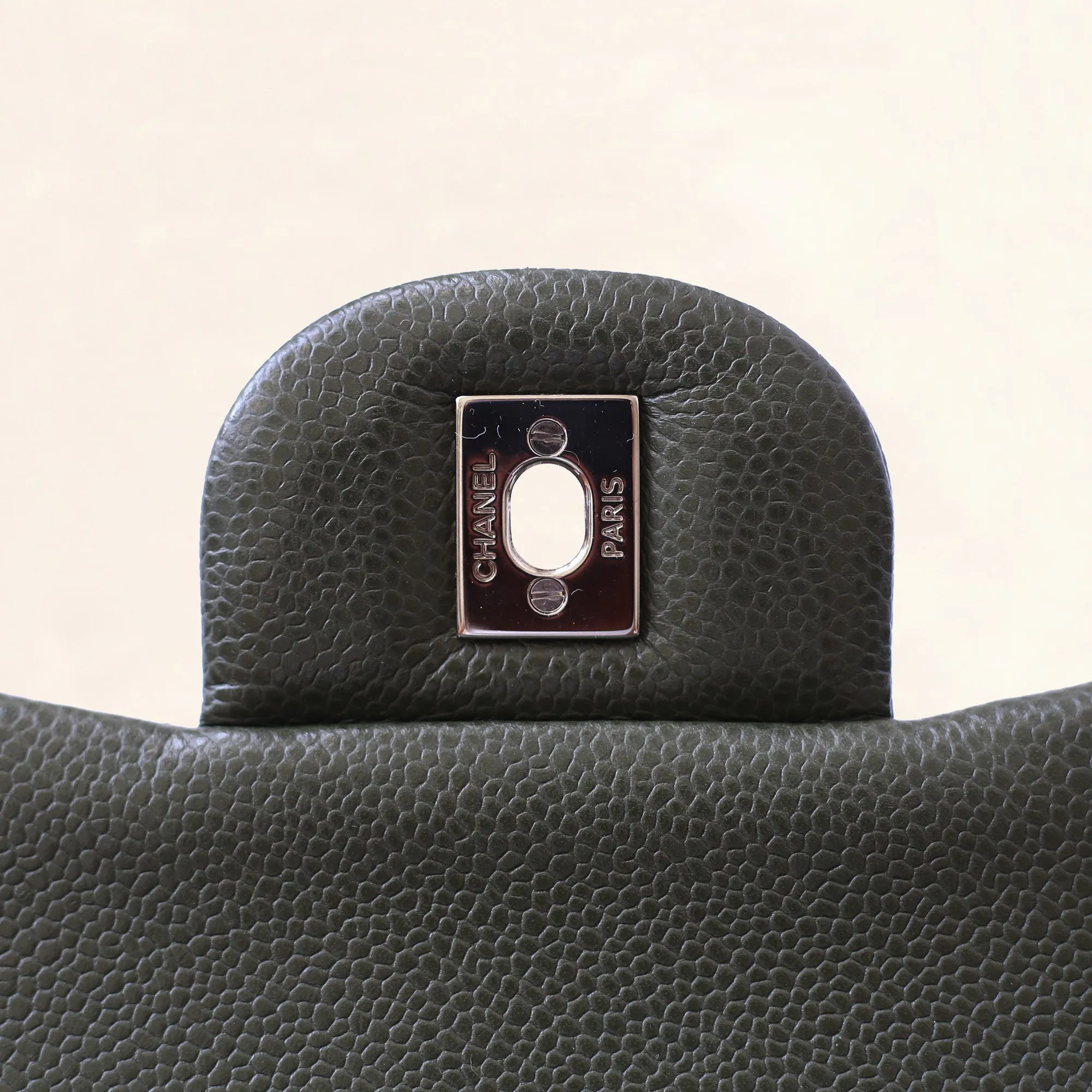Chanel | Olive Green Calfskin Classic Double Flap | Jumbo