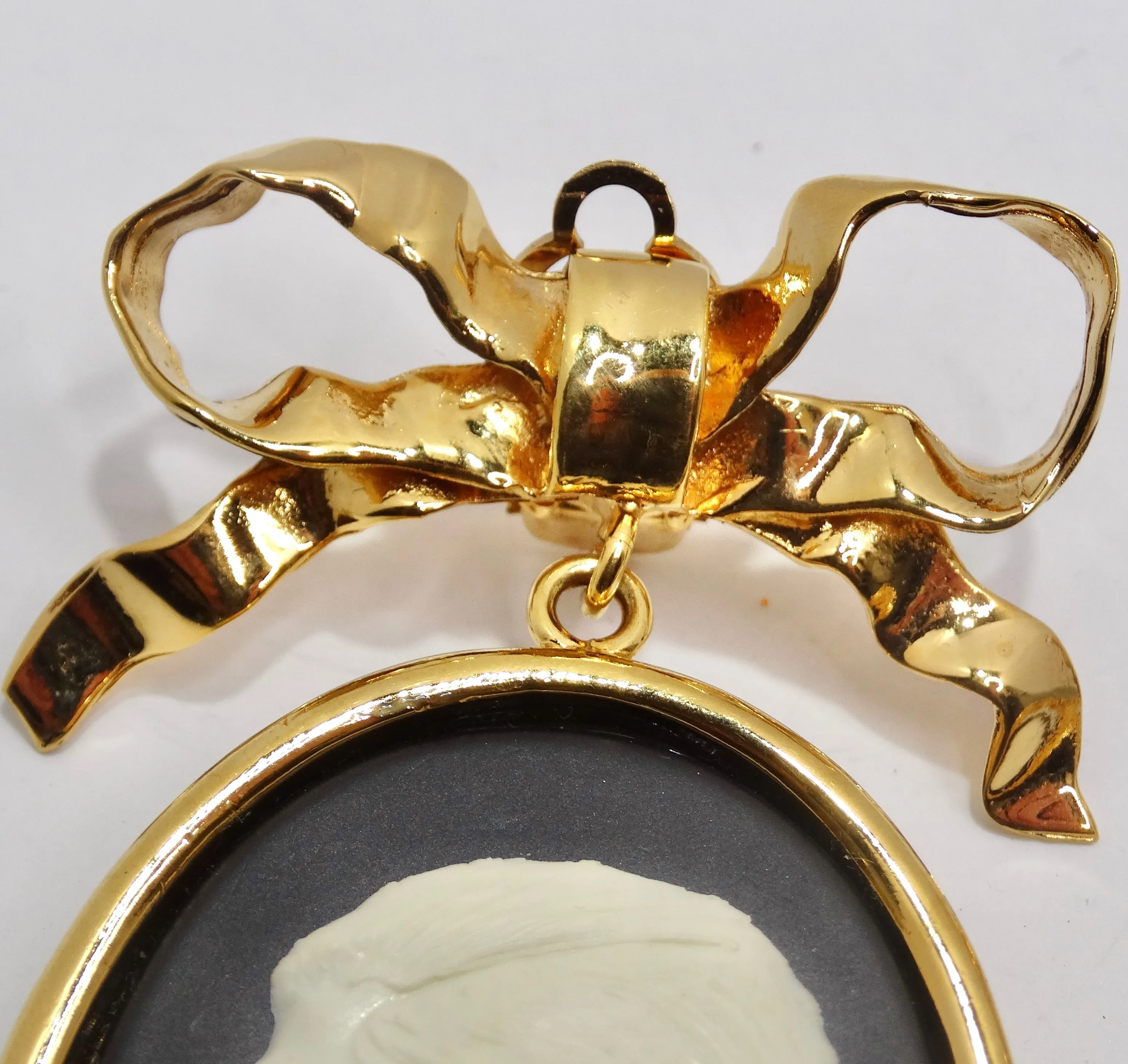 Chanel Rare 1980s Large Gold Tone Cameo Earrings