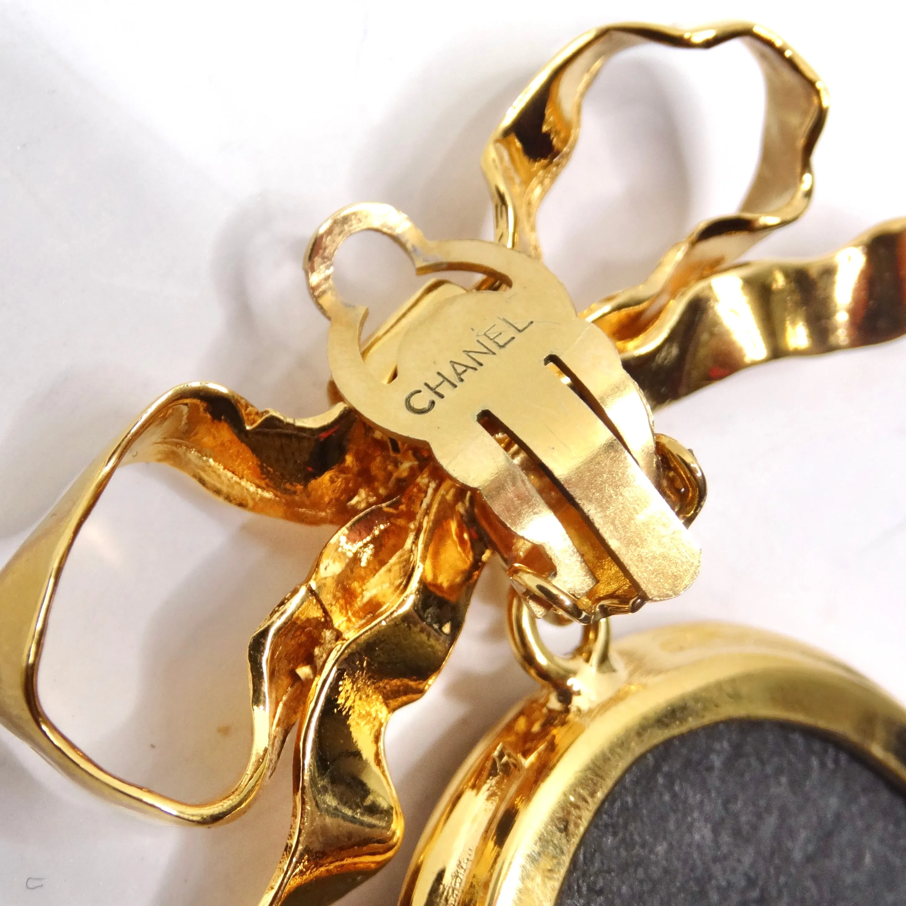 Chanel Rare 1980s Large Gold Tone Cameo Earrings