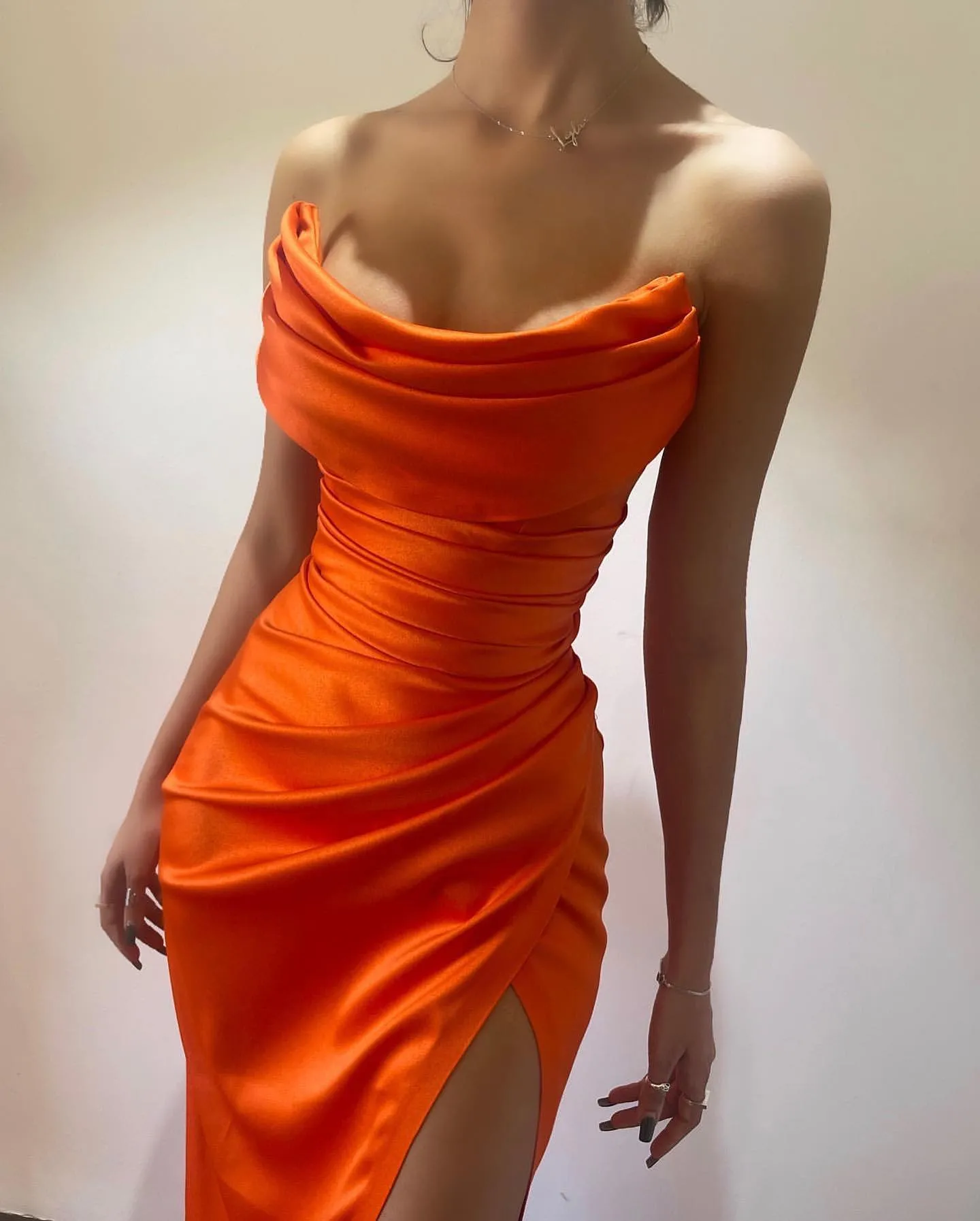 Chic Ankle Length Strapless Classic Prom Dresses Long Slit Online