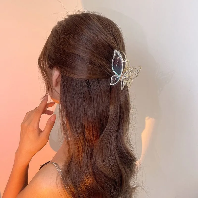 Chic CZ Inlaid Butterfly Chignon Claw Clip Hair Clip