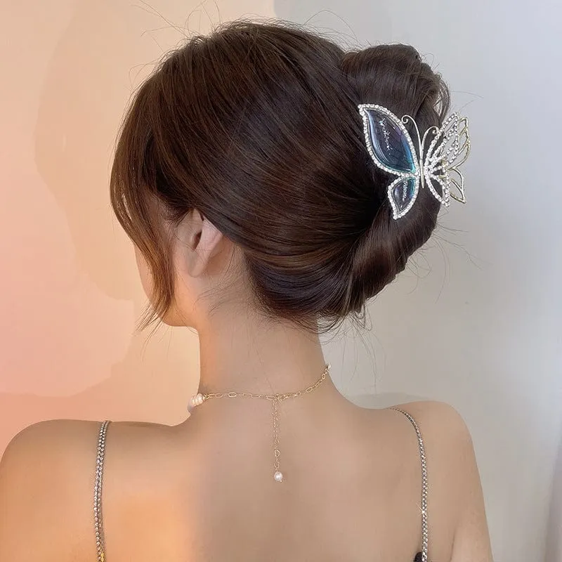 Chic CZ Inlaid Butterfly Chignon Claw Clip Hair Clip
