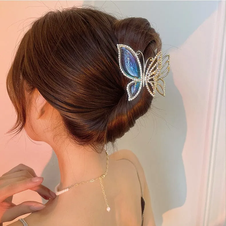 Chic CZ Inlaid Butterfly Chignon Claw Clip Hair Clip