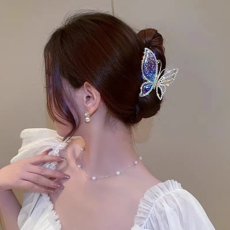 Chic CZ Inlaid Butterfly Chignon Claw Clip Hair Clip