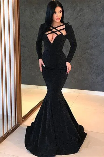 Chic Long Sleevess Mermaid Sweep Train Prom Party Gowns