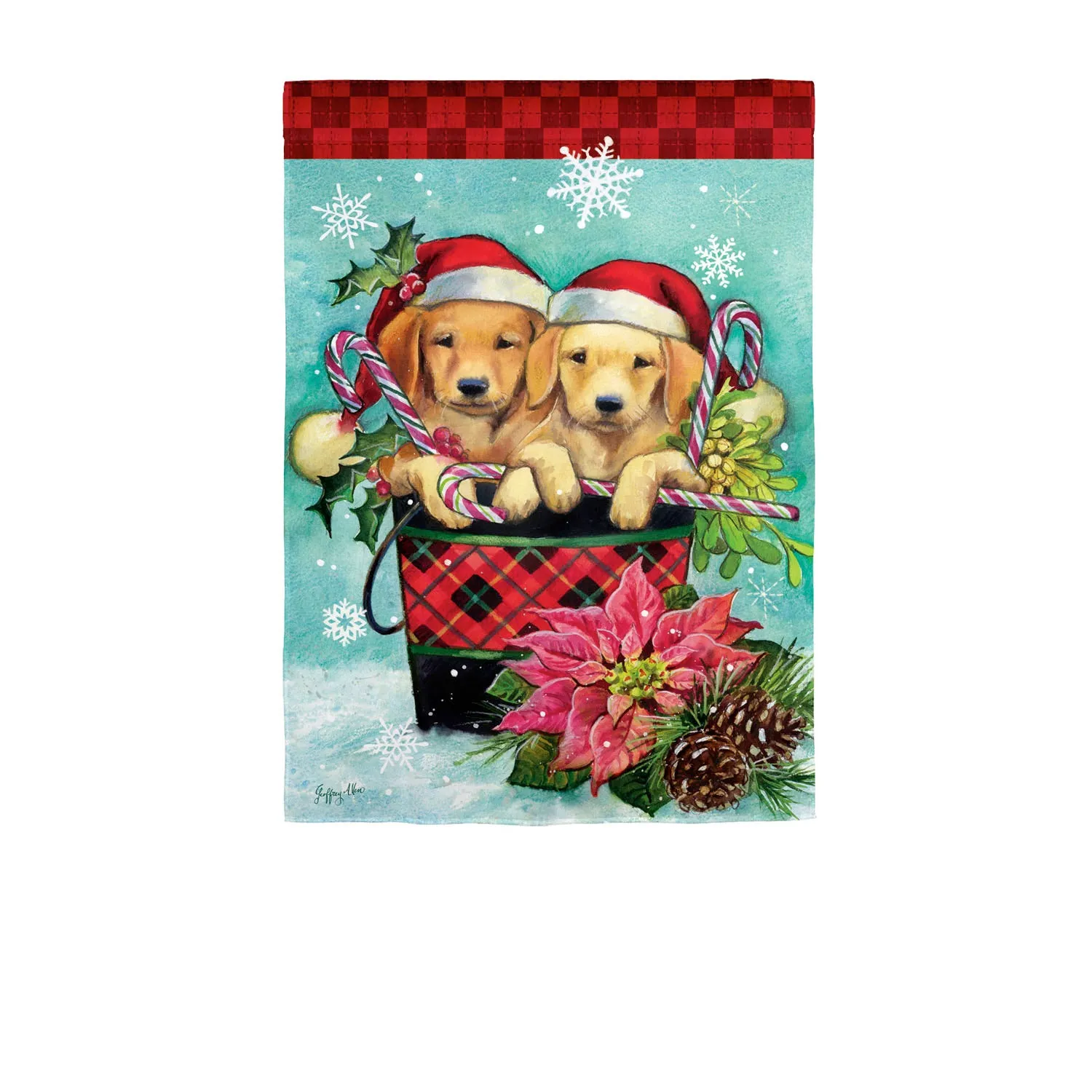 Christmas Puppy Bucket Garden Suede Flag,14s10071