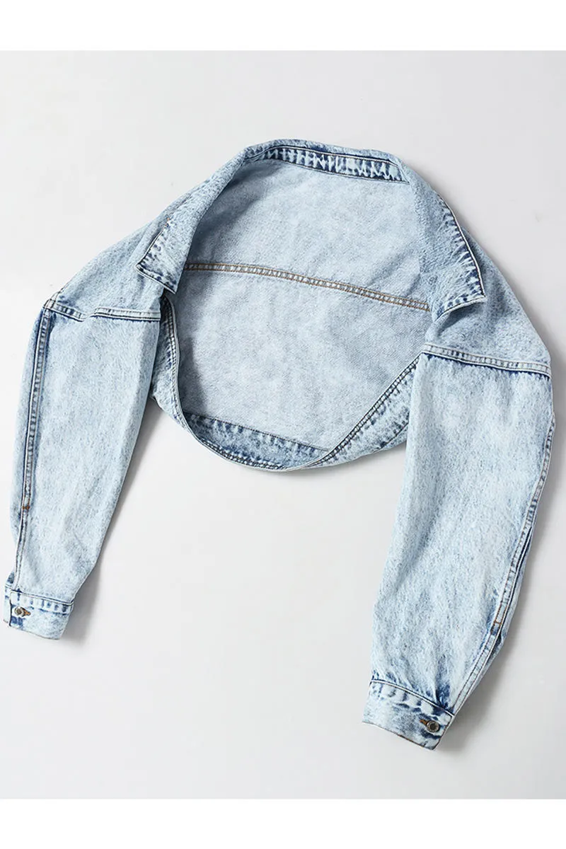 CK685 Casual Drop Shoulder Crop Jacket
