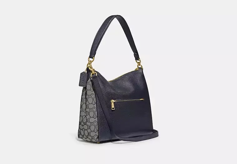 Coach Signature Jacquard Shay Leather Shoulder Bag Handbag Purse Navy Blue NEW