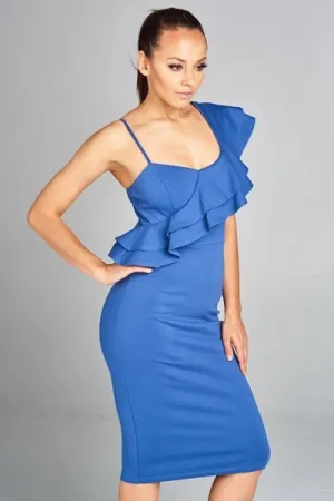 Cold Shoulder Ruffle Midi Dress