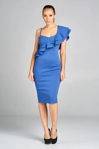 Cold Shoulder Ruffle Midi Dress