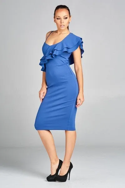 Cold Shoulder Ruffle Midi Dress