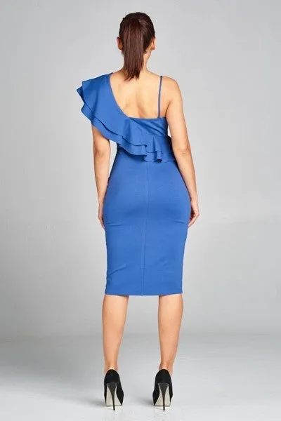 Cold Shoulder Ruffle Midi Dress
