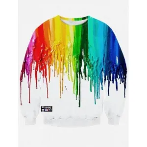 Colorful Paint Dripping Print Long Sleeve Sweatshirt - White M